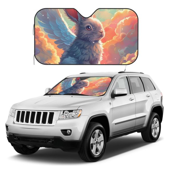 Kdxio Sunshine Winged Rabbit Print Windshield Sun Shade, Foldable Sun Blocker for Car,Truck,SUV Automotive Interior Sun Protection,Reflective Shade for Front Windshield(Small)