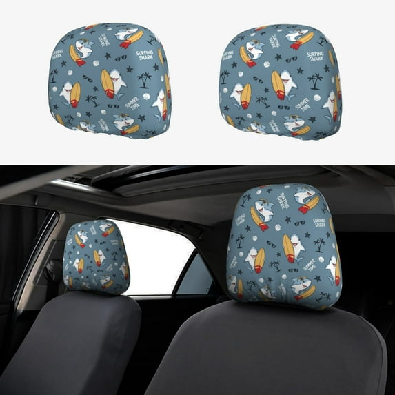 Kdxio Surf Shark Pattern Print 2 Piece Car Head Rest Covers Set Auto Front/Rear Seats Headrest Cover Universal Fit Most Cars,Sedan, SUV