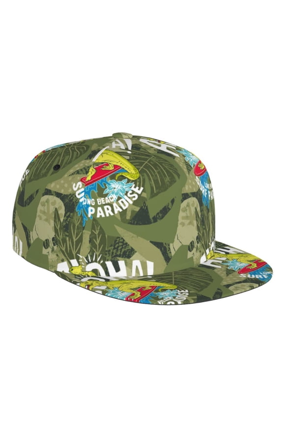 Surfing Dinosaur Print Snapback Hat for Men Women,Adjustable Baseball Cap
