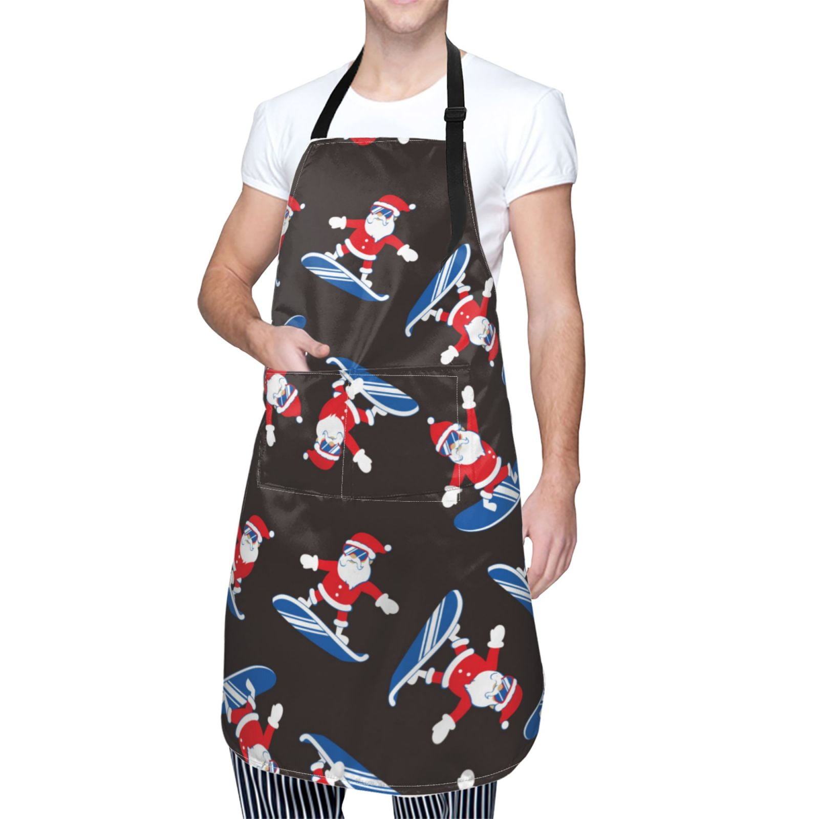 Kdxio Surfing Santa Apron with Pockets Adjustable Kitchen Aprons for Men Women Waterproof Aprons for Cooking,Drawing,Crafting, Baking Household Cleaning
