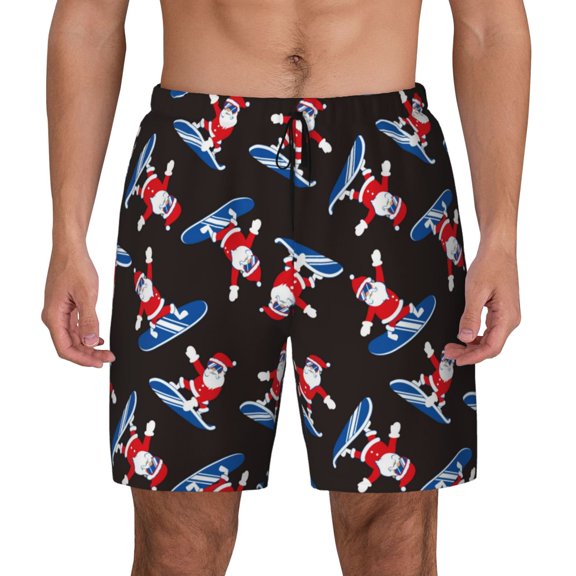Kdxio Surfing Santa Print Men's Swim Trunks with Compression Liner 7 Inch Inseam Quick Dry Swim Shorts