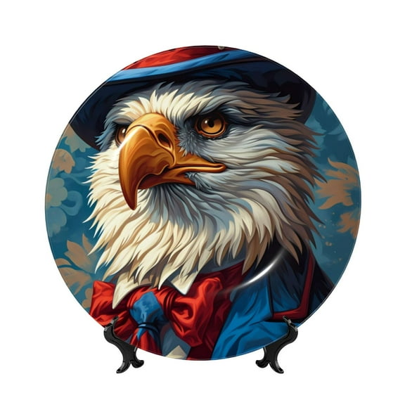 Kdxio Surreal Bald Eagle Gentleman Bone China Decorative Plate Ceramic Decorative Plate for Home Office Wall Stand Decorative Plates for Home Bedroom-10in