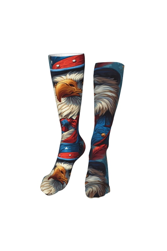 Surreal Bald Eagle Gentleman Funny Silky Novelty Funky Long Knee High Socks Soft 3D Print Cosplay Crazy Stockings for Men Women