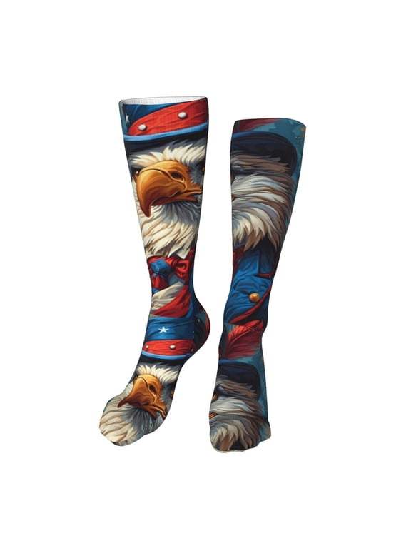 Surreal Bald Eagle Gentleman Funny Silky Novelty Funky Long Knee High Socks Soft 3D Print Cosplay Crazy Stockings for Men Women