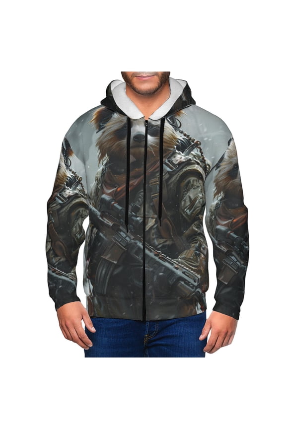 Surreal Panda Warrior Print Men Hoodies Casual Hoodies for Men with Zip Pockets Full Zip Long Sleeve Sweatshirt Sports Hooded Jacket-Small
