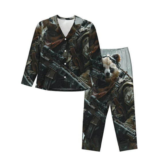 Kdxio Surreal Panda Warrior Women's Pajama Sets Long Sleeve Button Down Sleepwear Nightwear Soft Pjs Lounge Sets-Medium