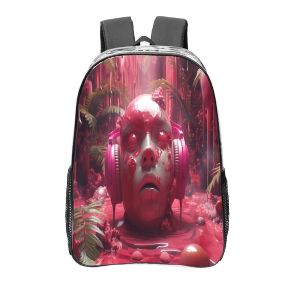 Kdxio Surreal Pink Headphones Clear Backpack, Transparent Bookbag for School for Women Men, Capacity Clear Bag for College, Travel