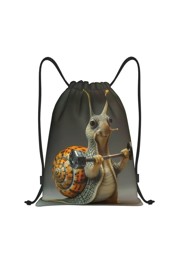 Surreal Weightlifting Snail Print Drawstring Backpack Bag,Waterproof Draw String Back Sack, Gym Drawstring Bags Swim Bag For Unisex