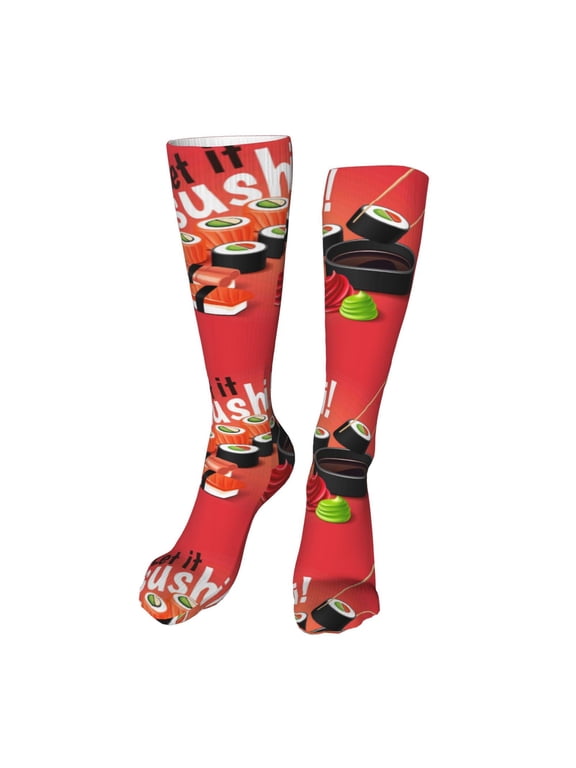 Sushi Funny Silky Novelty Funky Long Knee High Socks Soft 3D Print Cosplay Crazy Stockings for Men Women