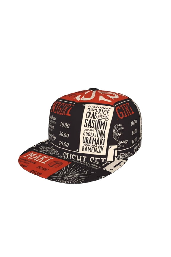 Sushi Menu Print Snapback Hat for Men Women,Adjustable Baseball Cap