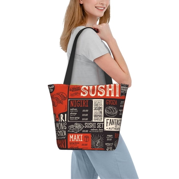 Kdxio Sushi Menu Women Reusable Grocery Bags Foldable Ripstop,Reusable Shopping Bags for Shopping,Gym,Gift