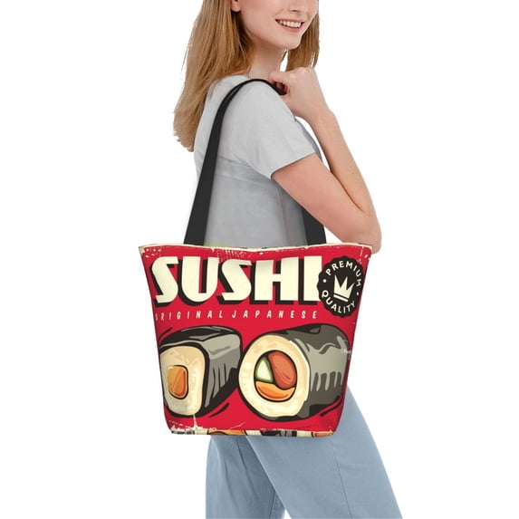 Kdxio Sushi Retro Sign Women Reusable Grocery Bags Foldable Ripstop,Reusable Shopping Bags for Shopping,Gym,Gift