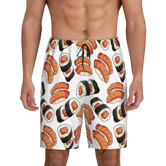 Kdxio Sushi Roll Print Mens Sleep Shorts Bottoms Soft Comfy Pajama Wear Pants with Drawstring Pockets