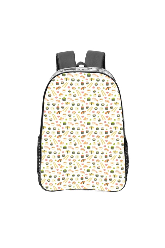 Sushi and Rolls Clear Backpack, Transparent Bookbag for School for Women Men, Capacity Clear Bag for College, Travel