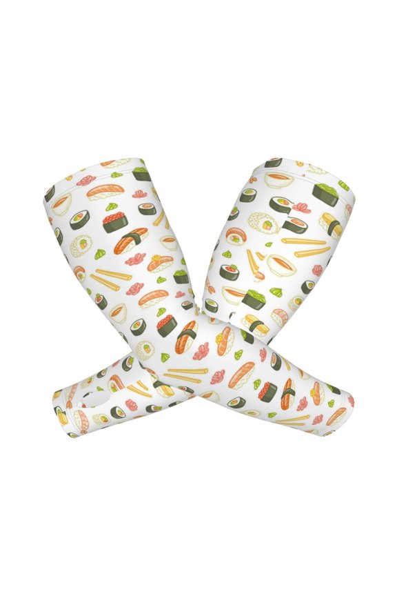 Sushi and Rolls Print UV Sun Protection Arm Sleeves - Tattoo Cover Up - Basketball Arm Sleeve UPF 50 Cooling for Men Women