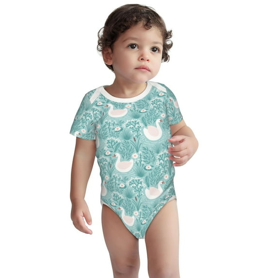 Kdxio Swan And Flowers4 Pattern Unisex Baby Cotton Short Sleeve Bodysuits-12 Months