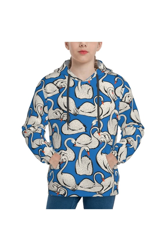 Swan Birds Pattern Boys Athletic Unisex Boys Girls Hoodie with Pocket Sweatshirts-Medium