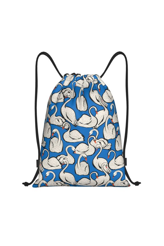 Swan Birds Print Drawstring Backpack Bag,Waterproof Draw String Back Sack, Gym Drawstring Bags Swim Bag For Unisex