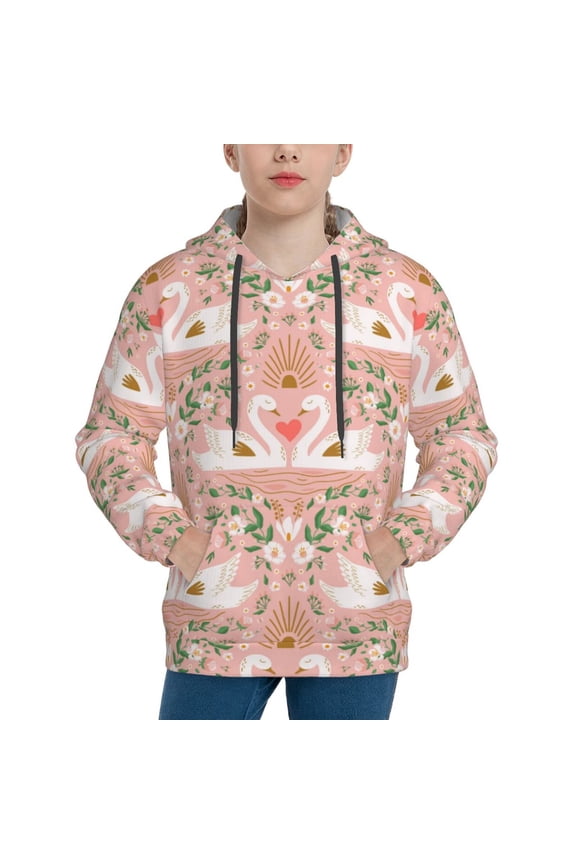 Swan Couple Pattern Boys Athletic Unisex Boys Girls Hoodie with Pocket Sweatshirts-Large