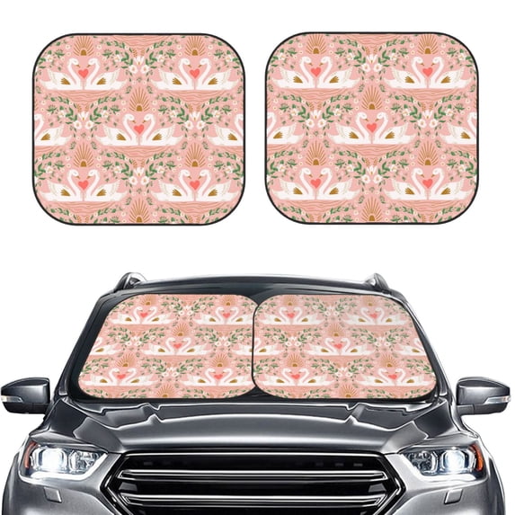 Kdxio Swan Couple Print 2-Piece Sun Shade Front Windshield - Foldable Car Front Window Sunshades for Most Sedans SUV Truck