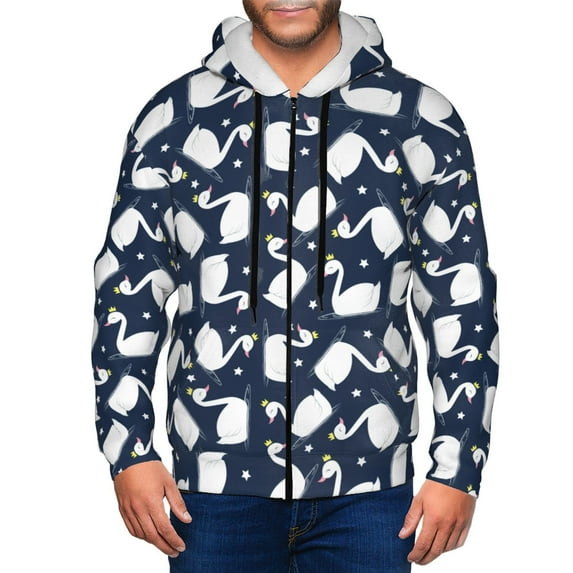 Kdxio Swan Print Men Hoodies Casual Hoodies for Men with Zip Pockets Full Zip Long Sleeve Sweatshirt Sports Hooded Jacket-3X-Large