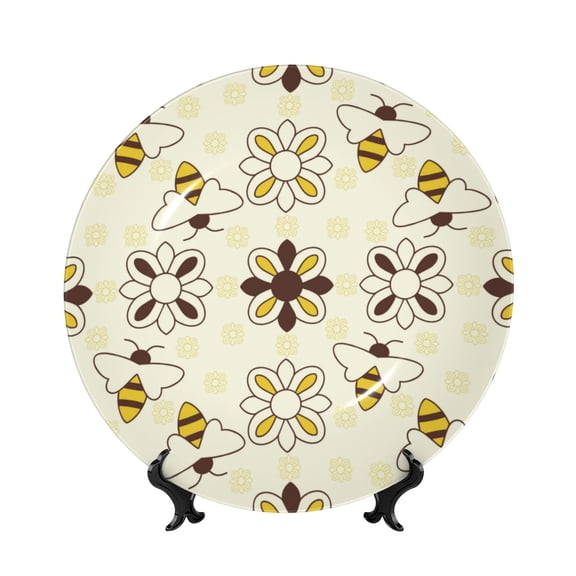 Kdxio Sweet Bee Bone China Decorative Plate Ceramic Decorative Plate for Home Office Wall Stand Decorative Plates for Home Bedroom-10in
