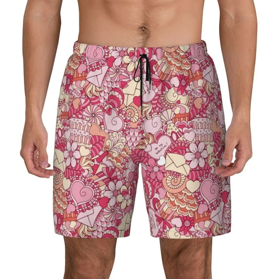 Kdxio Sweet Print Men's Swim Trunks with Compression Liner 7 Inch Inseam Quick Dry Swim Shorts