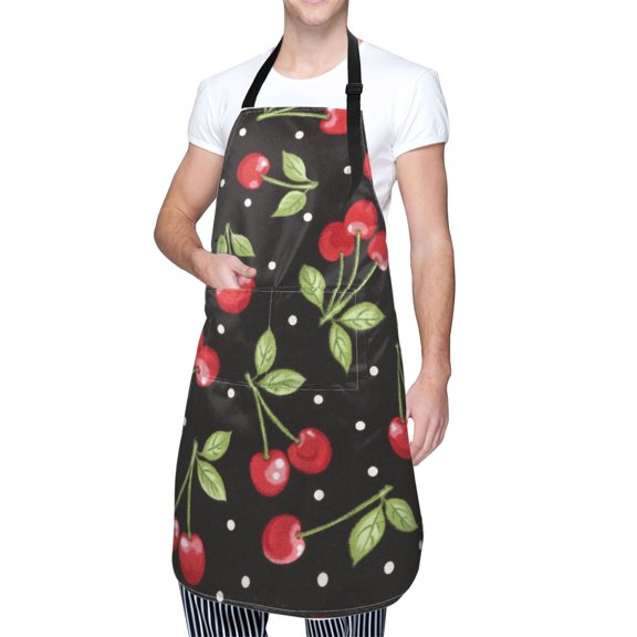 Kdxio Sweet Red Cherry Apron with Pockets Adjustable Kitchen Aprons for Men Women Waterproof Aprons for Cooking,Drawing,Crafting, Baking Household Cleaning