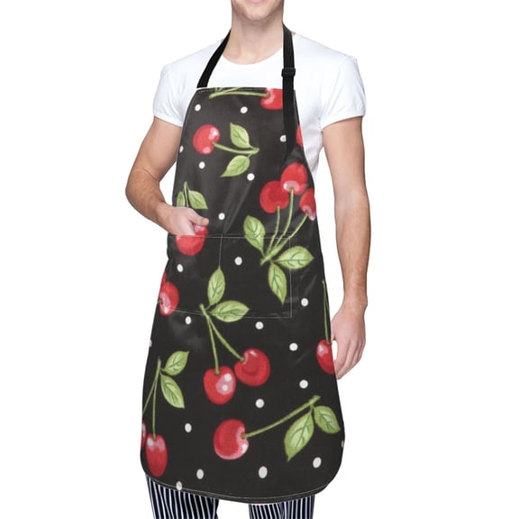 Kdxio Sweet Red Cherry Apron with Pockets Adjustable Kitchen Aprons for Men Women Waterproof Aprons for Cooking,Drawing,Crafting, Baking Household Cleaning