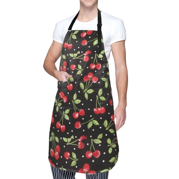 Kdxio Sweet Red Cherry Apron with Pockets Adjustable Kitchen Aprons for Men Women Waterproof Aprons for Cooking,Drawing,Crafting, Baking Household Cleaning