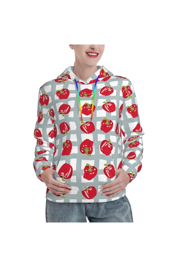 Sweet Red Fruit Print Womens Oversized Hoodies Sweatshirts Hooded Pullover Tops Sweaters Casual-Medium