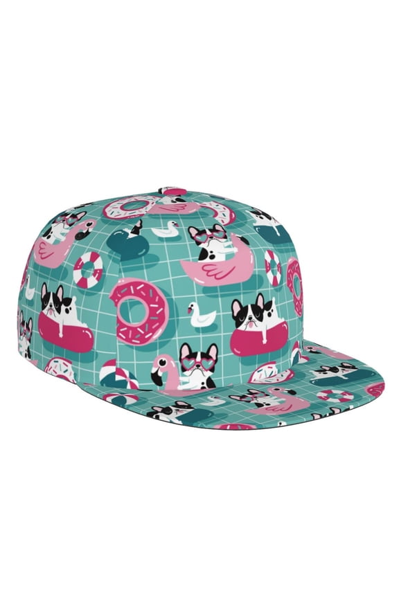 Swimming Bulldog Print Snapback Hat for Men Women,Adjustable Baseball Cap