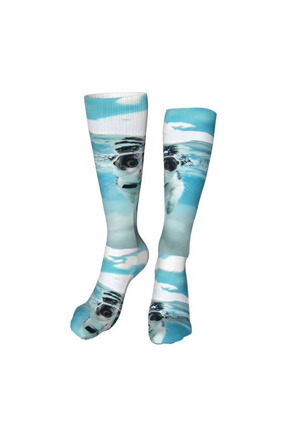 Swimming Cat Goggles Funny Silky Novelty Funky Long Knee High Socks Soft 3D Print Cosplay Crazy Stockings for Men Women