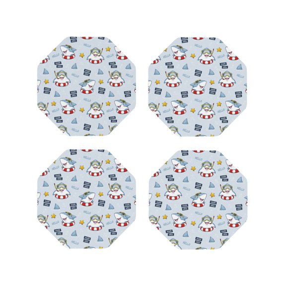 Kdxio Swimming Shark Funny Coasters,4 Pcs Leather Coasters,Housewarming Gifts,Protect Furniture from Water Marks Scratch and Damage