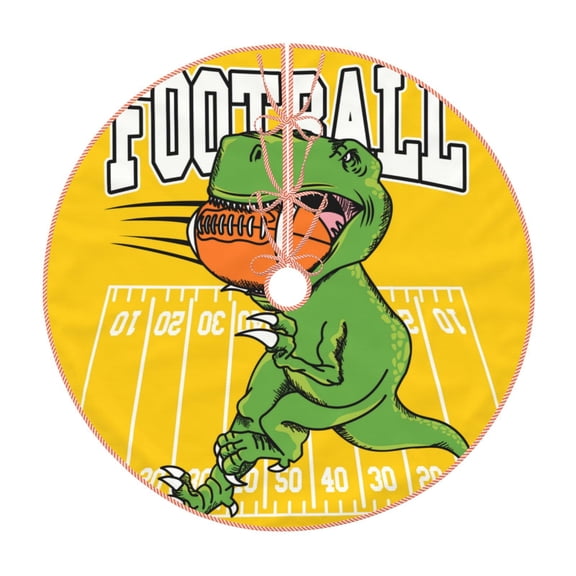 Kdxio T-Rex Playing Football Print Christmas Tree Skirt Christmas Xmas Tree Skirts Mat for New Year Holiday Christmas Party Decorations-30"