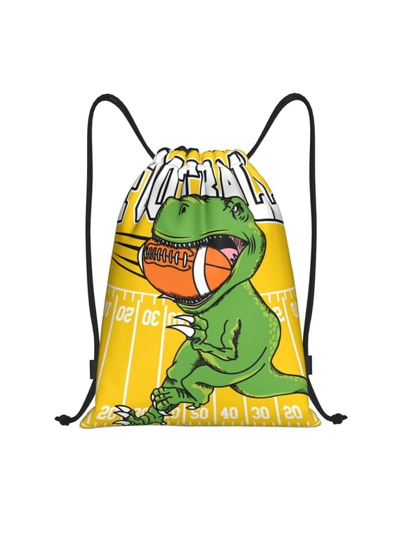 T-Rex Playing Football Print Drawstring Backpack Bag,Waterproof Draw String Back Sack, Gym Drawstring Bags Swim Bag For Unisex