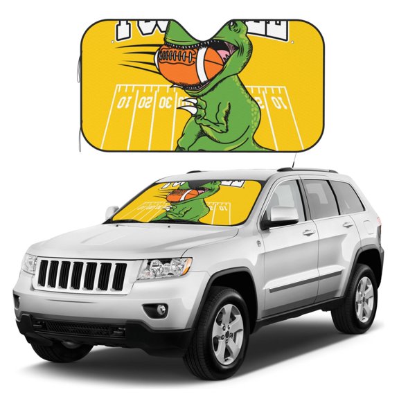 Kdxio T-Rex Playing Football Print Windshield Sun Shade, Foldable Sun Blocker for Car,Truck,SUV Automotive Interior Sun Protection,Reflective Shade for Front Windshield(Medium)