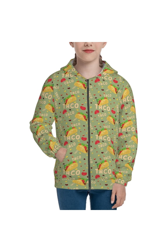 Taco Pattern Kids Boys Girls Zip Up Hoodie 3D Printed Hooded Sweatshirt Hoody Coat with Pocket 7-12 Y-Medium