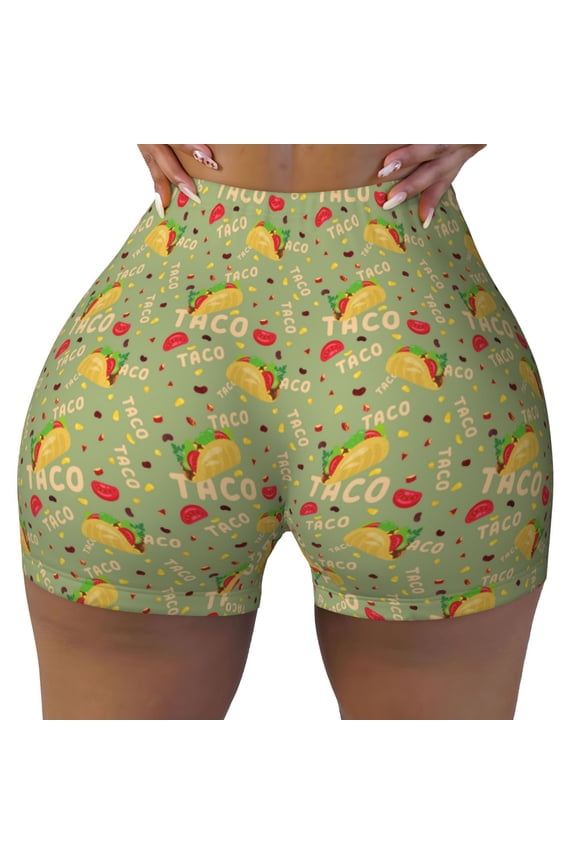 Taco Print Workout Shorts for Women Seamless Soft Smooth Gym Yoga Scrunch Active Shorts