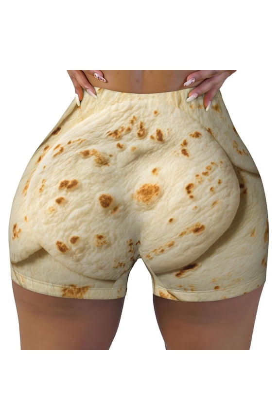 Taco Tortillas Print Workout Shorts for Women Seamless Soft Smooth Gym Yoga Scrunch Active Shorts