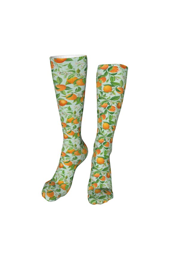 Tangerine Funny Silky Novelty Funky Long Knee High Socks Soft 3D Print Cosplay Crazy Stockings for Men Women