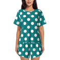 thumbnail image 1 of Kdxio Teal And White Polka Dot Print Pajamas Sets for Women Short-Sleeved Pjs with Lounge Shorts Two Piece Sleepwear S-4XL, 1 of 5