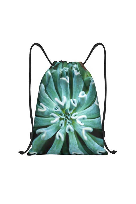 Teal Cactus Print Drawstring Backpack Bag,Waterproof Draw String Back Sack, Gym Drawstring Bags Swim Bag For Unisex