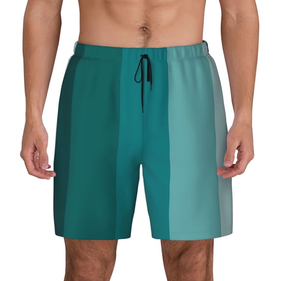 Kdxio Teal Color Print Men's Swim Trunks with Compression Liner 7 Inch Inseam Quick Dry Swim Shorts