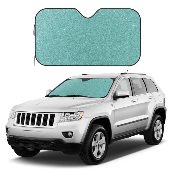 Kdxio Teal Green Glitter Print Windshield Sun Shade, Foldable Sun Blocker for Car,Truck,SUV Automotive Interior Sun Protection,Reflective Shade for Front Windshield(Medium)