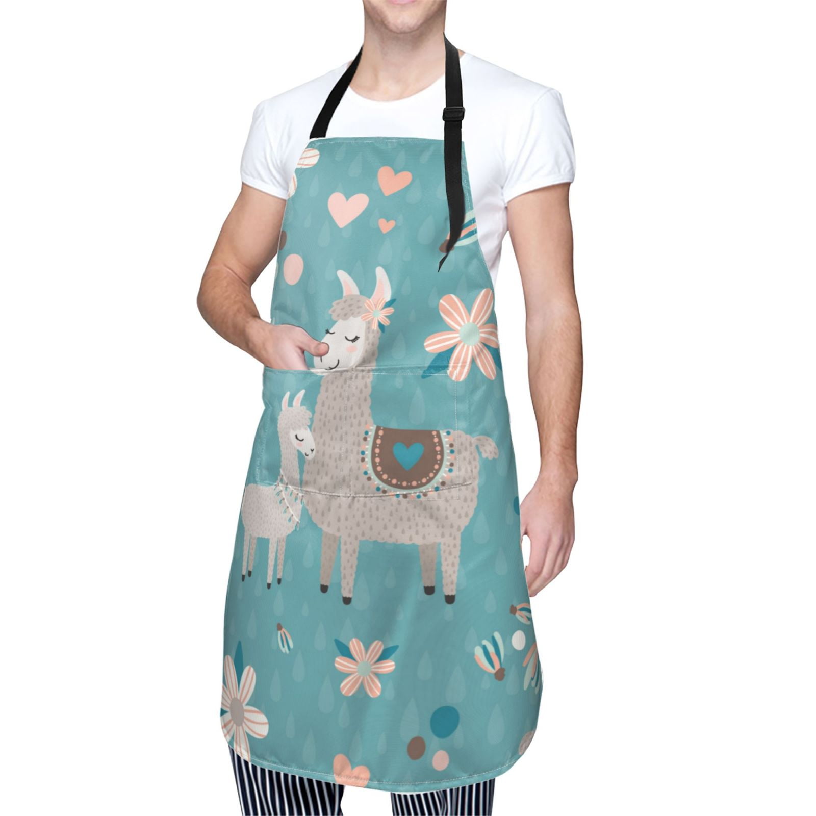 Kdxio Teal Mama Llama Apron with Pockets Adjustable Kitchen Aprons for Men Women Waterproof Aprons for Cooking,Drawing,Crafting, Baking Household Cleaning