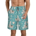 thumbnail image 1 of Kdxio Teal Mama Llama Pattern Mens Casual Shorts - Drawstring Summer Beach Sports Shorts for Men, 1 of 1