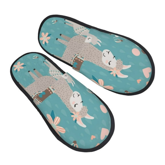 Kdxio Teal Mama Llama Pattern Slippers for Women Memory Foam Fuzzy House Slippers Bedroom Non-slip Warm Womens Slippers