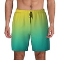 thumbnail image 1 of Kdxio Teal To Yellow Gradient Print Men's Swim Trunks with Compression Liner 7 Inch Inseam Quick Dry Swim Shorts, 1 of 5