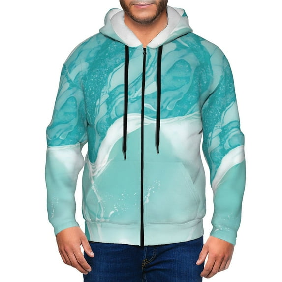 Kdxio Teal Turquoise 1 Print Men Hoodies Casual Hoodies for Men with Zip Pockets Full Zip Long Sleeve Sweatshirt Sports Hooded Jacket-X-Large